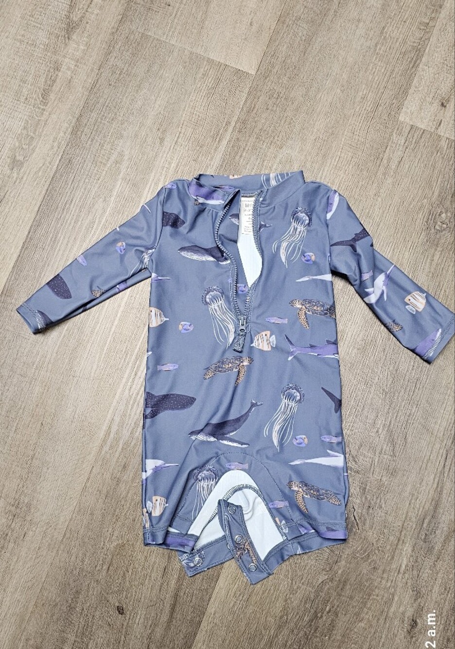 Ocean Print Rash Guard Swimsuit - Blue